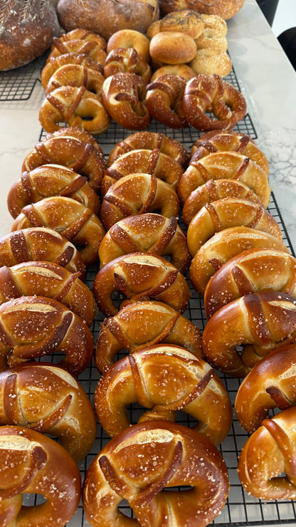 Soft sourdough pretzels